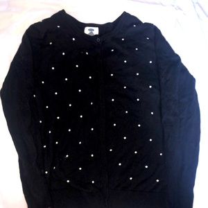 Old Navy, Black,w/Wht Polka Dots,Dressy,Preppy Button Up Sweater/Cardigan,Worn 1
